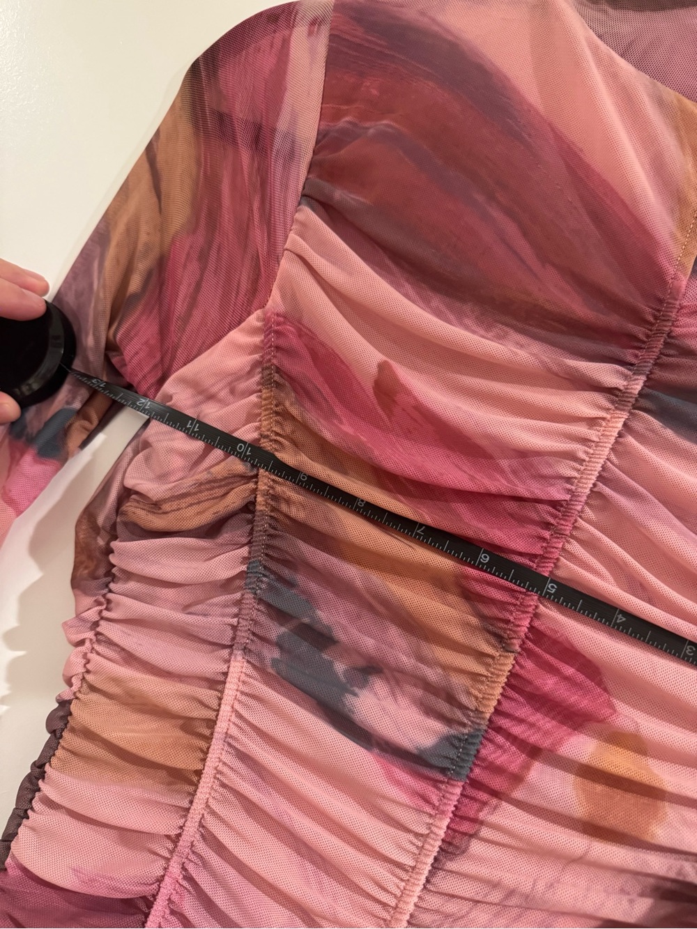 Anthropologie Pink & Brown Abstract Ruched Long-Sleeve Midi Dress - Picture 3 of 6